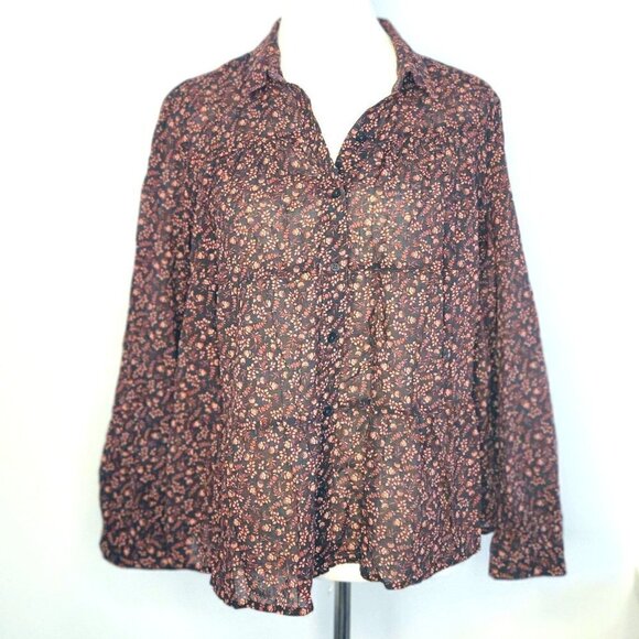 Banana Republic Cotton Flower Print Button Down Shirt Blouse Women Size L - Picture 1 of 10